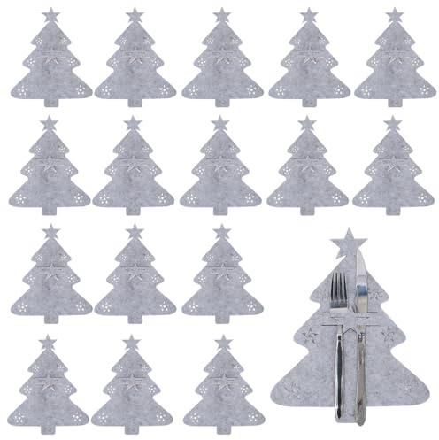 FENGCHUANG 15 Pezzi Portaposate in Feltro di Natale, Decorazione Natalizia in Feltro, Colore Grigio Tasca per le Posate Albero Adatto per la Decorazione Della Tavola Natalizia