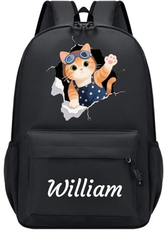 Mochila Infantil Personalizada, Mochila Escolar para Colegio, Negro | Con Nombre y Diseño, Mochila Bebe para Niñas y Niños de Guardería y Primaria, 36 x 26 cm