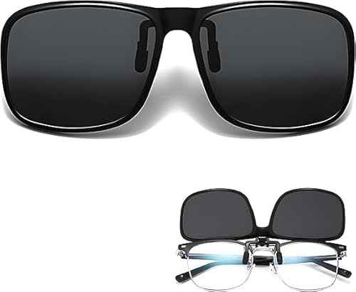WUYIXUAN Polarized Clip On Sunglasses for Men & Women, UV400 Anti-Glare Flip Up Sunglasses Over Prescription Glasses, Lightweight Driving Fishing Outdoor Eyewear