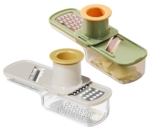 Garlic Slicer 2PCS Multifunctional Garlic Grinder 3-in-1 Grater with Clear Container and Hand Guard for Kitchen