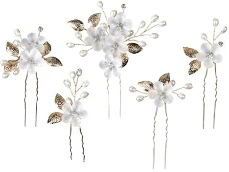 BDEPSTR 5pz Fermagli Capelli Sposa Fiore Oro con Perla | Accessori Capelli per Matrimonio, Cerimonie e Ragazze