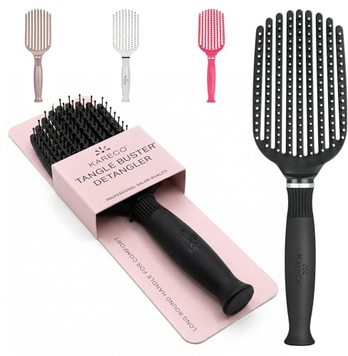 Premium Tangle Buster Brush – Soft Nylon Travel-Friendly Bristles – Long Durable Rubber Handle – Ideal for Wet and Dry Hair & Easy Grooming, Black Color