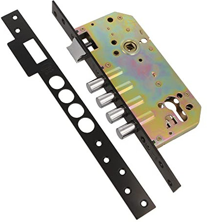 Amig - Serrure à mortaise avec boulets pour portes en bois Mod. 100 | 50/85 mm | Avec cylindre et bouclier de sécurité | Poignée réversible | Acier fini noir