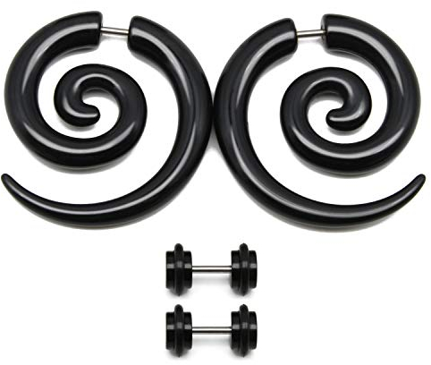 Funseedrr 2 Paar Acryl Fake Ohr Dehnstab Dehnungsstab Expander Plug Tunnel Spirale Ohrstecker Piercing Schmwarz