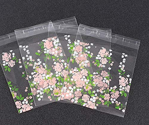 Orange 200 Pieces Self Adhesive Cookie Bags Candy Bags Party Favor Bags Treat Bags gift bag (Rose)