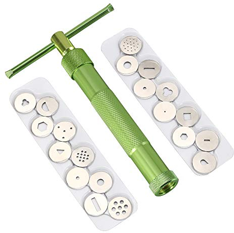 Vicloon Edelstahl Zuckerpaste Extruder, Fondant Presse mit 20 Formen, Dekoration Werkzeug Backen Baking Tool, Zuckerfertigkeit Fondant Kuchen Werkzeug, Grün