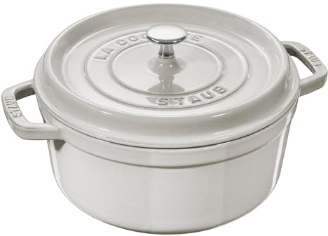 Staub Cast Iron 7-qt Round Cocotte - White Truffle, Made in France