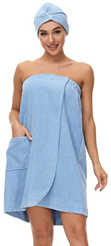 Verve Jelly Women Bath Wrap Towel for Spa Shower Adjustable Robe Strapless Bathing Towel Soft Microfiber Bathrobes Wrap with Hair Turban