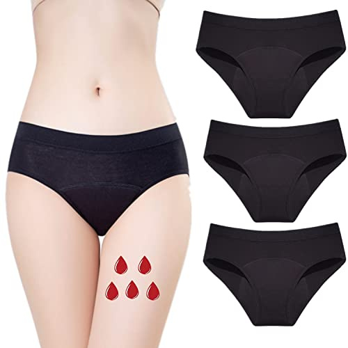 ZVZK Period Underwear 30ML Heavy Flow Women Absorbent Leak Proof Panty Pants Menstrual Panties 3 Pack (L, BLACK)