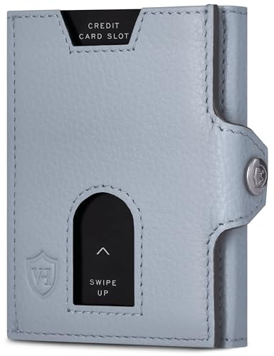 VON HEESEN Slim Wallet mit XL Münzfach & RFID Schutz - Leder Geldbörse Herren klein - Mini Geldbeutel Damen Portmonee - Kartenetui Echtleder Karten Portemonnaie - Kreditkartenetui Hellblau