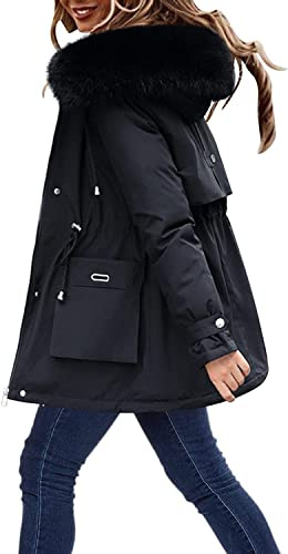 Vagbalena Cappotto Invernale Donna Sherpa Foderato Cappotto con Cappuccio Lungo in Pile (Nero,XXL)