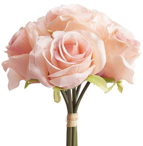 The Baked Studio – Silk Hand Tied Bella Rose 6-Piece Bouquet For Cake Decorating, Home Décor, Weddings, Bridesmade Bouquets and Crafts (Peach Blush)