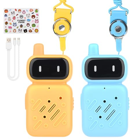 Walkie Talkie Kinder 2pcs, Walkie Talkie Aufladbar mit Li-ion Akku, Funkgerät Set Lange Reichweite 1 KMs 2-Wege Radio Kleinkind Spielzeug für 3-12 Jahre alte Indoor Outdoor Spiele (Gelb+Blau)