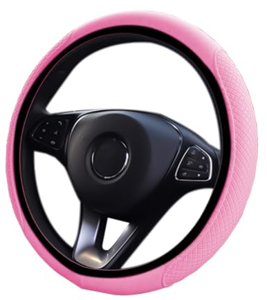 CGEAMDY Coprivolante per Auto, Coprivolante Auto Universale Finta Pelle, Traspirante e Antiscivolo, Pelle Microfibra Dimensioni Standard 38 cm, Accessori Auto Interno, Durevole Coprivolante(Rosa)