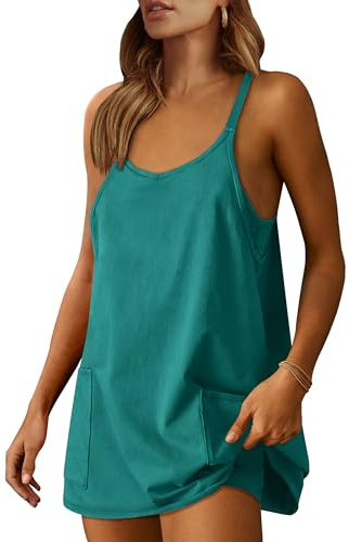 ANRABESS Women Athletic Dress Summer Tennis Workout Active Sports Mini Romper Dress Built in Shorts Travel Vacation Clothes Teal X-Smal
