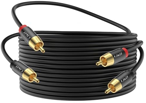 J&D 2 RCA M/M Stereo Audio Cable, 20 FT RCA Audio Cable Gold-Plated Copper Shell 2RCA Male to 2RCA Male Stereo Audio Cord for Home Theater, HDTV, Amplifiers, Hi-Fi Systems, Speakers, 6 Meter