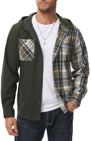 SwissWell Camisa de franela para Hombre, Camisa a Cuadros de Manga Larga, Camisa de leñador, Informal, con bolsillo en El Pecho, Corte Regular
