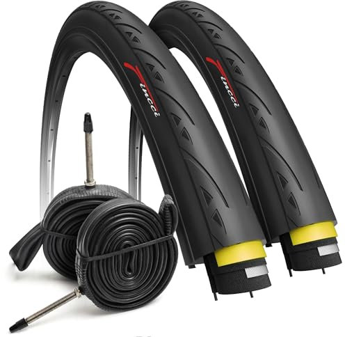 Fincci Rennradreifen 700x25c – 2er Set Slick- Faltreifen 28 Zoll mit 1 mm Nylon-Pannenschutz & 2X 25-622 Presta-Schläuchen, Fahrradmantel 28 60 TPI für Rennrad, Carrera, Ebike, Straße & Tourenrad