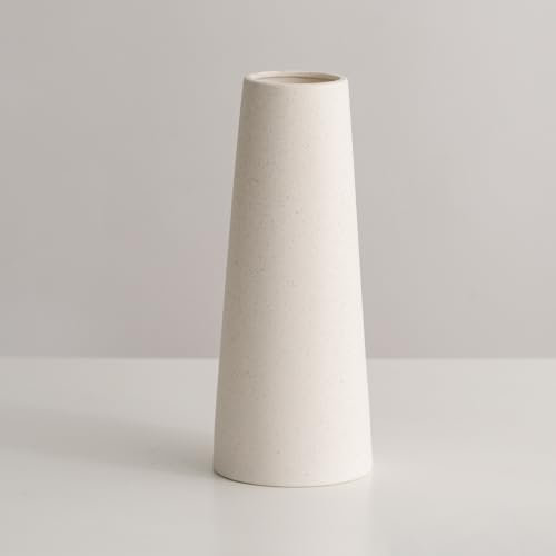 Hauteur 21.5 cm Vase Conique en Céramique Blanc Crème pour Pampas, Moderne Petit Vase Decoratif pour Centre de Table Deco - 21.5 cm, Blanc Crème