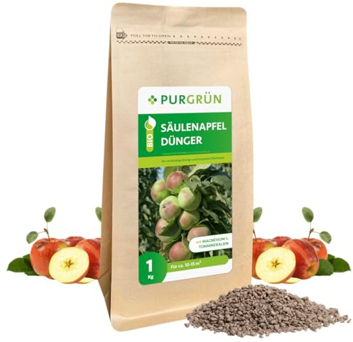 Purgrün® Bio-Säulenapfel-Dünger 1 kg – Organisch-mineralische Rezeptur – Feinkörniges Krümelgranulat – NPK 6+3+8 – Mit Magnesium für reichhaltige Erträge – Verbessert die Bodenqualität