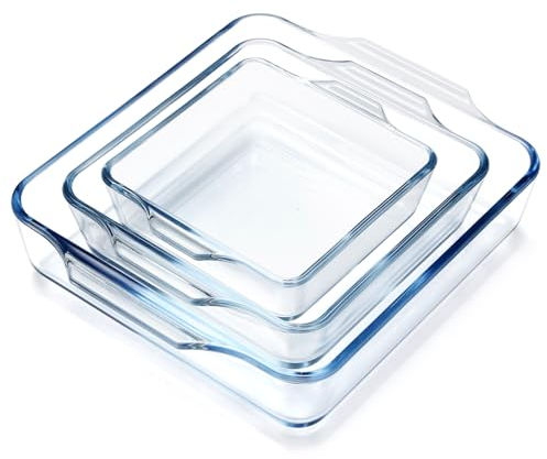 NUTRIUPS Set di 3 teglie quadrate in vetro borosilicato, lasagnera da forno, casseruola, 0.4L+0.8L+1.5L