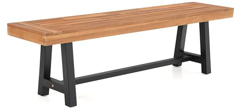 MFSTUDIO Wooden Garden Bench 3 Seater, 100% Acacia Wood Bench, Weather-Resistant, Surface Pre-treated with oil, Outdoor Porch Patio Park Seat Chairs, Teak Color (1)