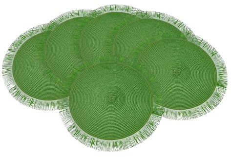 Baroni Home Set 6 Tovagliette Tonde in Paglia Sintetica Colorata, Tovagliette Sottopiatto, Tovaglietta Americana da Colazione, Diametro 38 cm, Verde