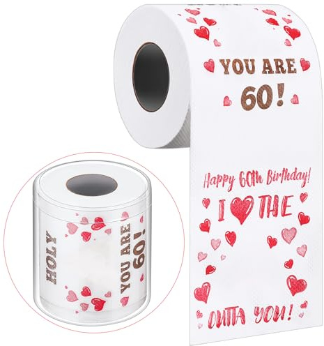 Funny Toilet Paper Birthday Gifts for Women Men Funny Birthday Toilet Paper Happy Prank Gag Gift Ideas Novelty Birthday Present for Friends Birthday Decorations Party Supplies(60th)