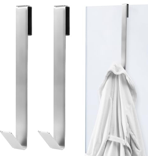 WLLHYF 2 ganci per porta della doccia, 25,4 cm, ganci per asciugamani da bagno, resistenti, senza fori, in acciaio inox, per porte della doccia in vetro senza cornice (argento, 30,5 cm)