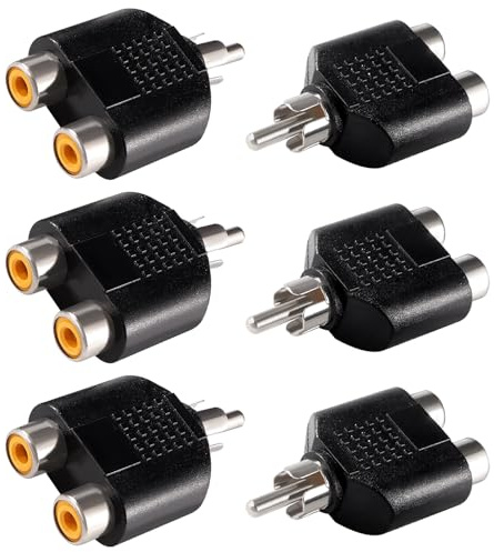 KUOQIY 6 ST RCA Splitter Adapter, RCA 1 Hane till 2 Hona Phono Connector AV Video Y splitter, för Subwoofer, Förstärkare, TV, Digitalt ljud, Nickelpläterad - Svart