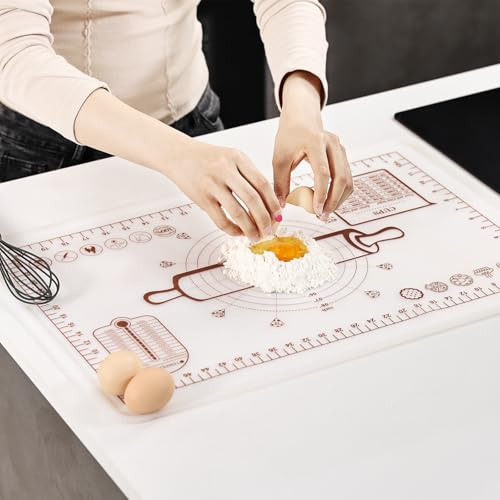 Bakmatta 40 x 60 cm, transparent stor halkfri bakmatta silikon degunderlägg utrullningsmatta med mätning, silikonmatta med hög kant, för diskmatta, degmatta, pizzamatta