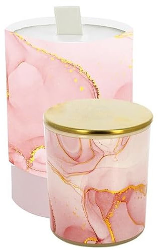 Porta candela bicchiere in vetro effetto marmo con tappo oro bomboniera per comunione, cresima, matrimonio, SD (Rosa - SD25SD7659)