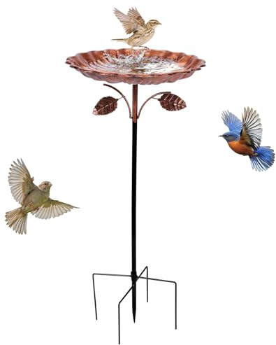 Zorplex Metall Vogeltränke Stehend, Großes Frostsicher Vogelbad für Wildvögel mit stabilem 5-Zack Sockel, Winterfest Gartendeko als Vogelbad und Wasserstelle für Garten, Balkon und Terrasse