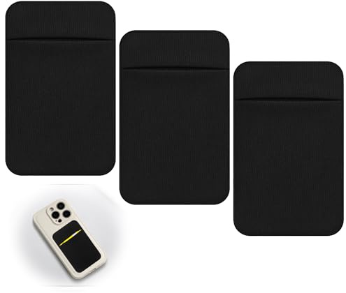 3 Pièces Porte-Carte pour Téléphone, Pochette pour Téléphone en Tissu Extensible, Poche Autocollante pour Portable Portefeuille Smartphone Autocollante Silicone Emportez avec Identité Crédit (Noir)