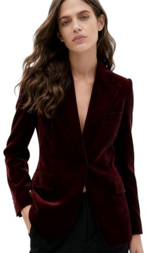 Botong Blazer da donna in velluto con un bottone, giacca da ufficio da donna, giacca da ballo per feste invernali, Borgogna, S