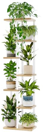 Bamworld Grand support pour plantes d'intérieur, étagère à 7 niveaux pour plusieurs plantes, support de pot de fleurs à étages pour terrasse, jardin, balcon, salon, chambre à coucher, blanc