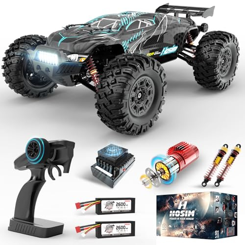 Hosim Auto radiocomandata brushless 1/10 per adulti, 68+ km/h, auto telecomandata ad alta velocità, 4 WD, impermeabile, fuoristrada, hobby, veloce RC Truck, 2,4 G, auto elettrica RC con 2 batterie per