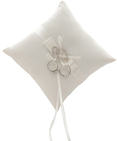 Awtlife Doppelherz Strass Hochzeitsring Kissen, elfenbeinfarben 17,8 cm