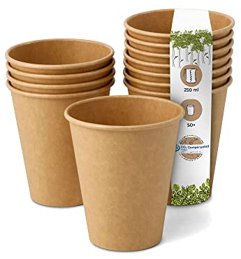 BIOZOYG 50 Stück Kaffeebecher Pappbecher 250ml / 10 oz Ø 90 mm braun - Einwegbecher plastikfrei - Becher aus nachhaltiger Forstwirtschaft - Kaffeebecher Einweg