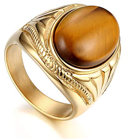 Flongo mäns ring män ringar sigillring bandring, rostfritt stål biker sigill ring tigeröga brun guld ton bröllop förlovning förlovning tumring biker män smycken män accessoarer, Rostfritt stål