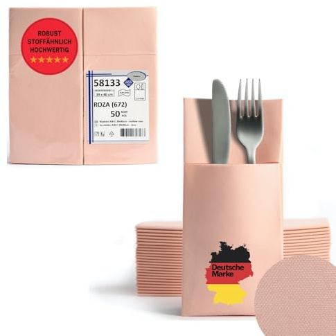AROBA 100x Airlaid Besteckservietten (Rosa, 39x40 cm) - Hochwertige Serviettentaschen - Fertig gefaltete Bestecktaschen - Stoffähnliche Airlaidservietten
