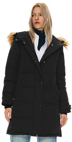 Orolay Manteau en Duvet Isolé pour Femme Veste Matelassée à Capuche D'hiver en Fausse Fourrure Le noir M