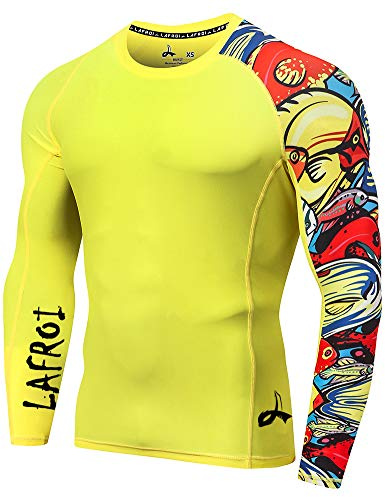 LAFROI Långärmad herr UPF 50+ Baselayer Skins Performance Fit Compression Rash Guard-CLYYB Asym Pops Size MD