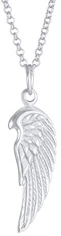 Kuzzoi uzzoi Collar de plata de ley 925 para hombre con colgante de ala (24 mm), collar para hombre de plata de ley 925, cadena de moda con alas de ángel de pluma,