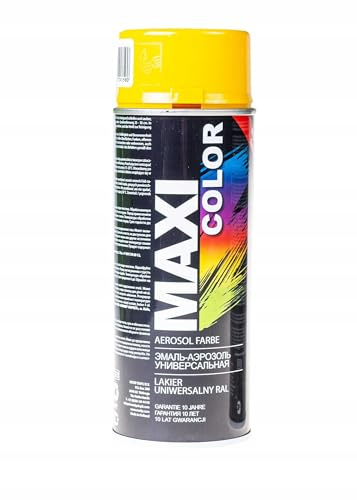 Maxi Color NEW QUALITY Sprühlack Lackspray Glanz 400ml Universelle spray Nitro-zellulose Farbe Sprühlack schnell trocknender Sprühfarbe (RAL 1023 verkehrsgelb glänzend)