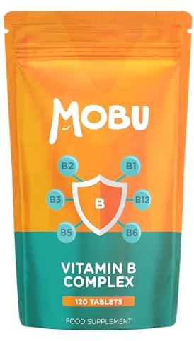 Vitamin B Complex 120 Tablets | Optimal Mix of All 8 Essential Vitamins B1, B2, B3, B5, B6, B12, Biotin & Folic Acid | B Vitamins Tiredness & Fatigue Support | Vegan UK Made | GMP Approved | MOBU UK