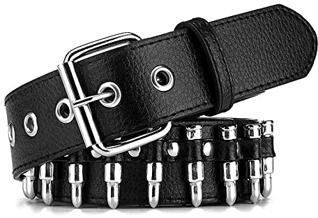 Black Sugar Ceinture Mixte Cloutée Clous Balles Gothique Goth Punk Rock Solide PU Noir Pyramides (Balles)