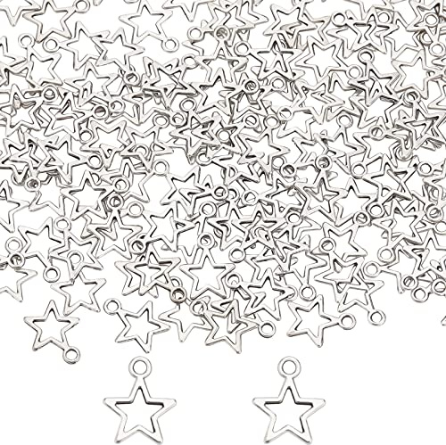 SUNNYCLUE 1 Box 150Pcs Alloy Star Charms Silver Pentagram Charm Bulk Christmas Star Tibetan Mini for Jewellery Making Supplies DIY Craft Necklace Bracelet Earring 14.5x12mm