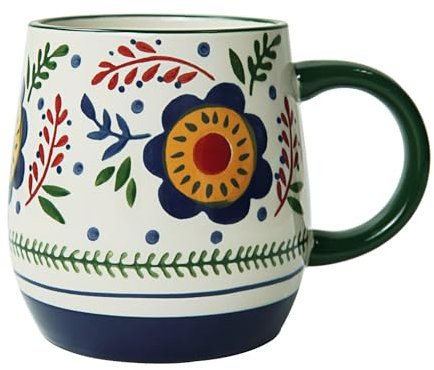 Fuscrip Kaffeetasse aus Keramik, 500 ml einzigartige Becher mit großem Griff, Porzellanbecher für Kaffee, Latte, Tee, Kakao, spülmaschinen und mikrowellengeeignet, skandinavisches Design(Grün)