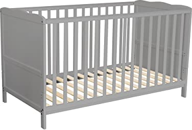 Puckdaddy Nele - Lit bébé 140 x 70 cm - Gris - En MDF et bois - Lit à barreaux réglable en hauteur avec barreaux amovibles - Lit d'enfant de 0 à 5 ans